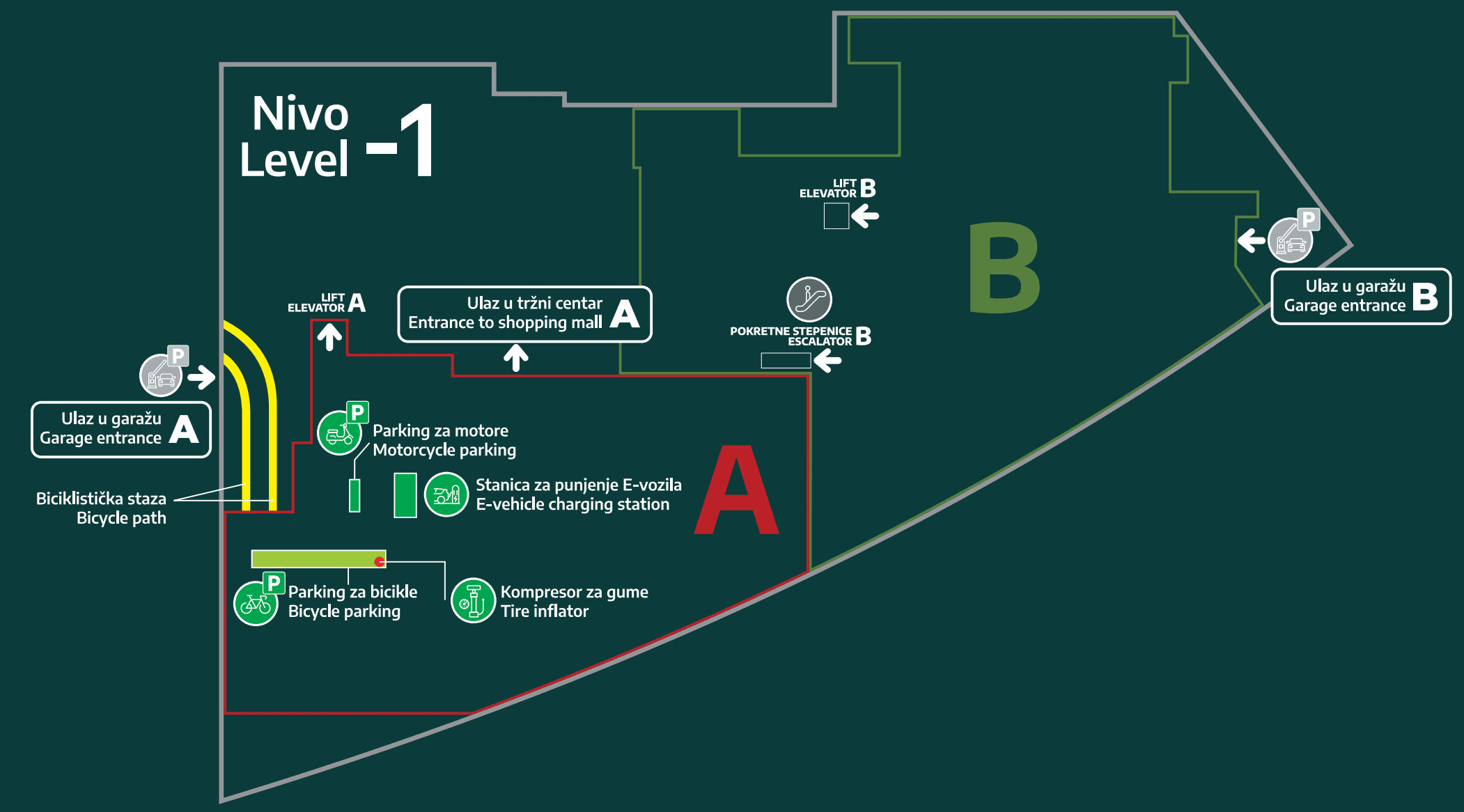 Garaža Nivo -1, zone A i B — Garage Level -1, zones A and B