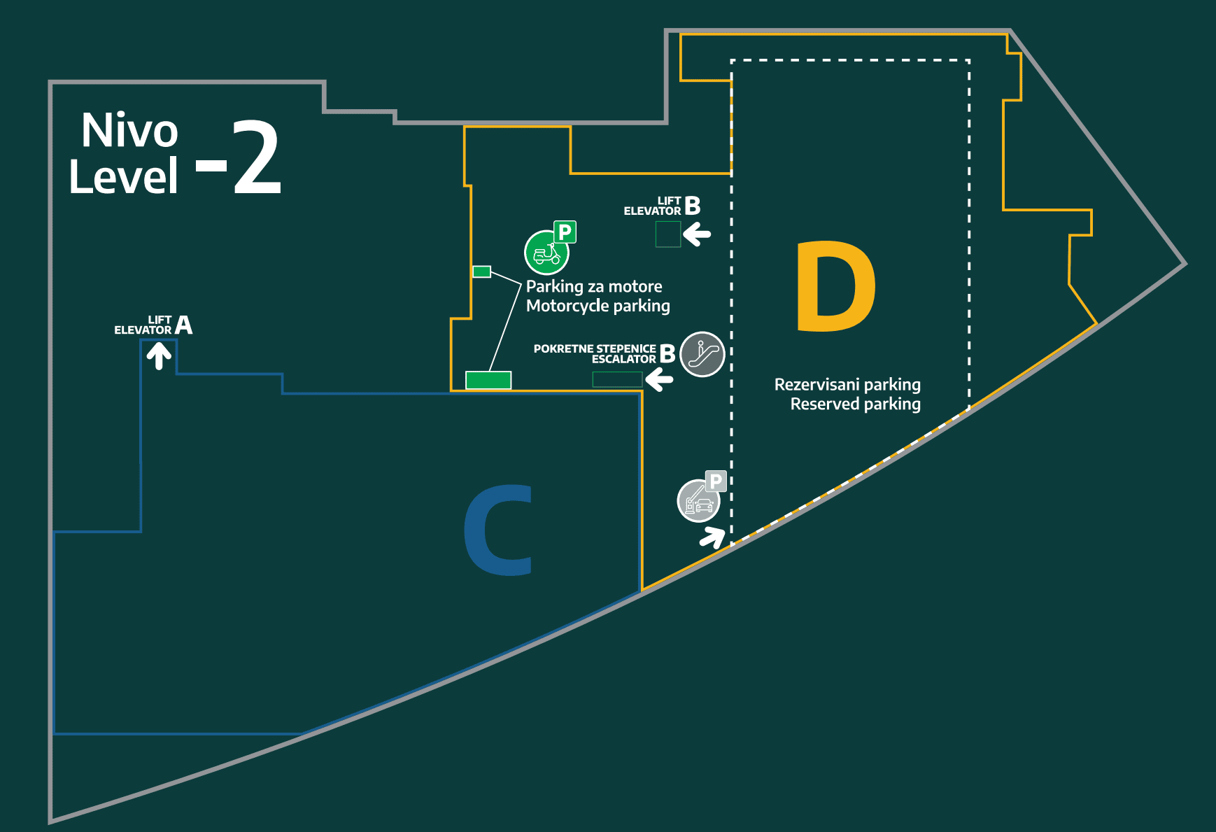 Garaža Nivo -2, zone C i D — Garage Level -2, zones C and D